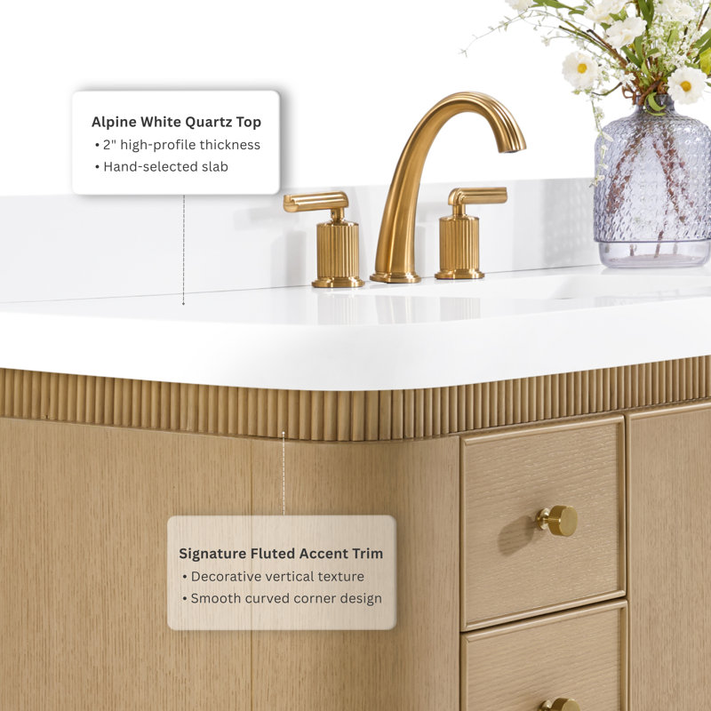 Ensemble de meuble-lavabo 36 po Aston au fini chêne américain avec plateau en quartz blanc alpin, Chêne naturel, 36 po