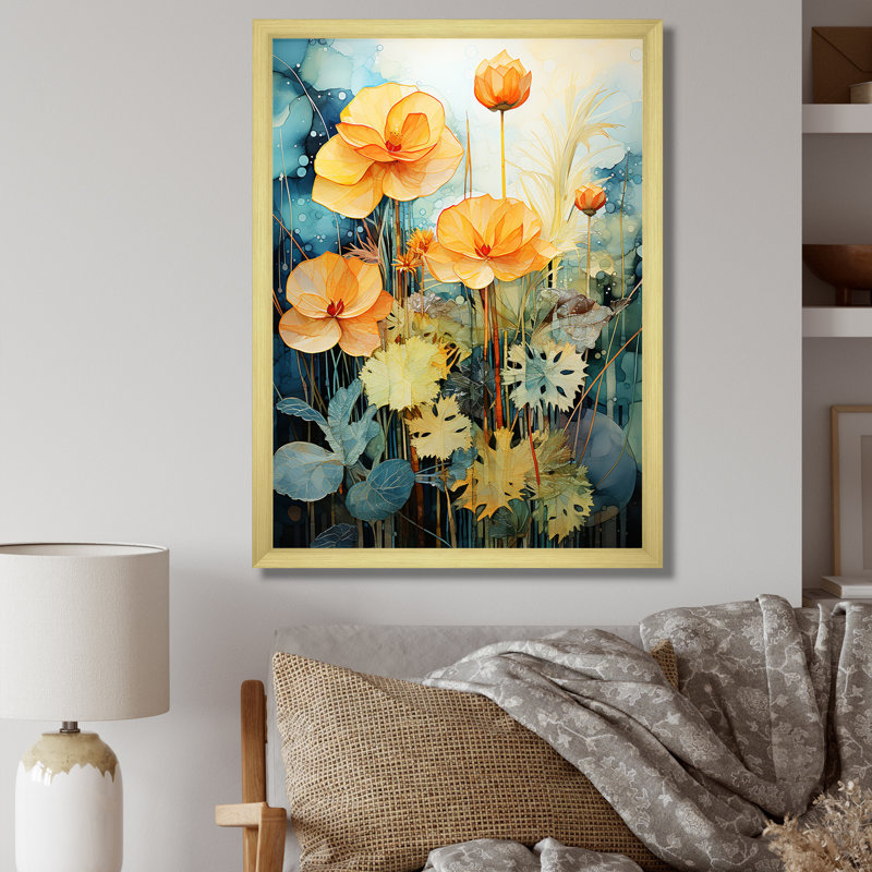 Plantes botaniques et délices de fleurs sur toile, Encadrement doré, H 20 po x l 12 po x P 1 po