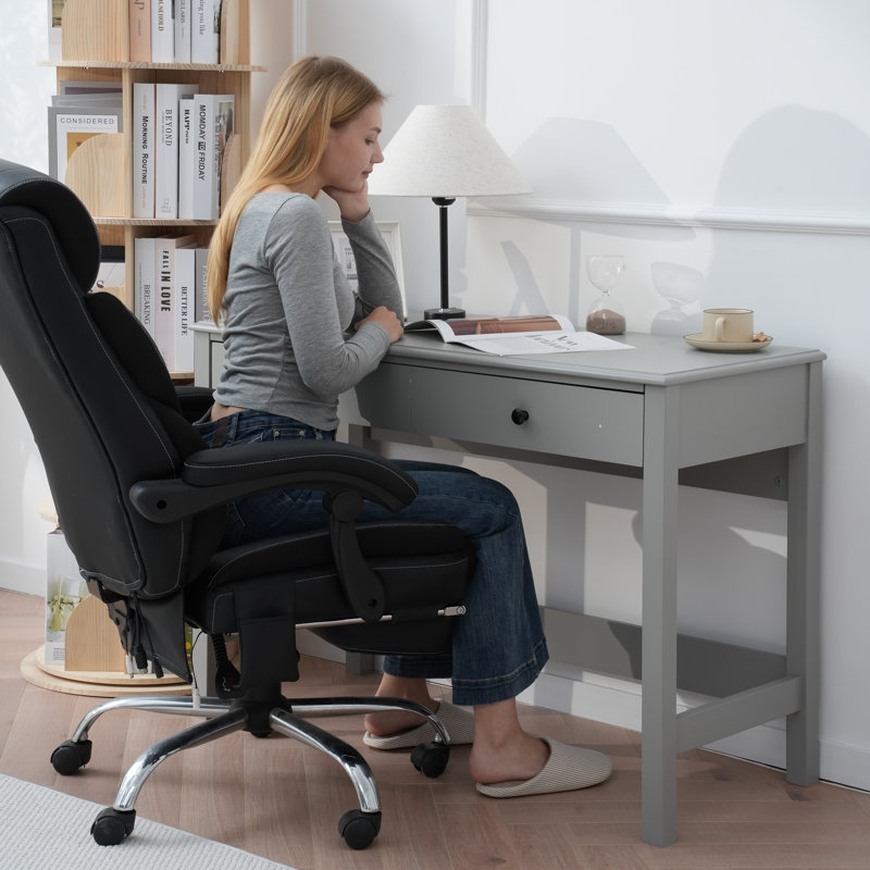 Ergonomic Office Chair in Faux Leather with Massage Function and Footrest