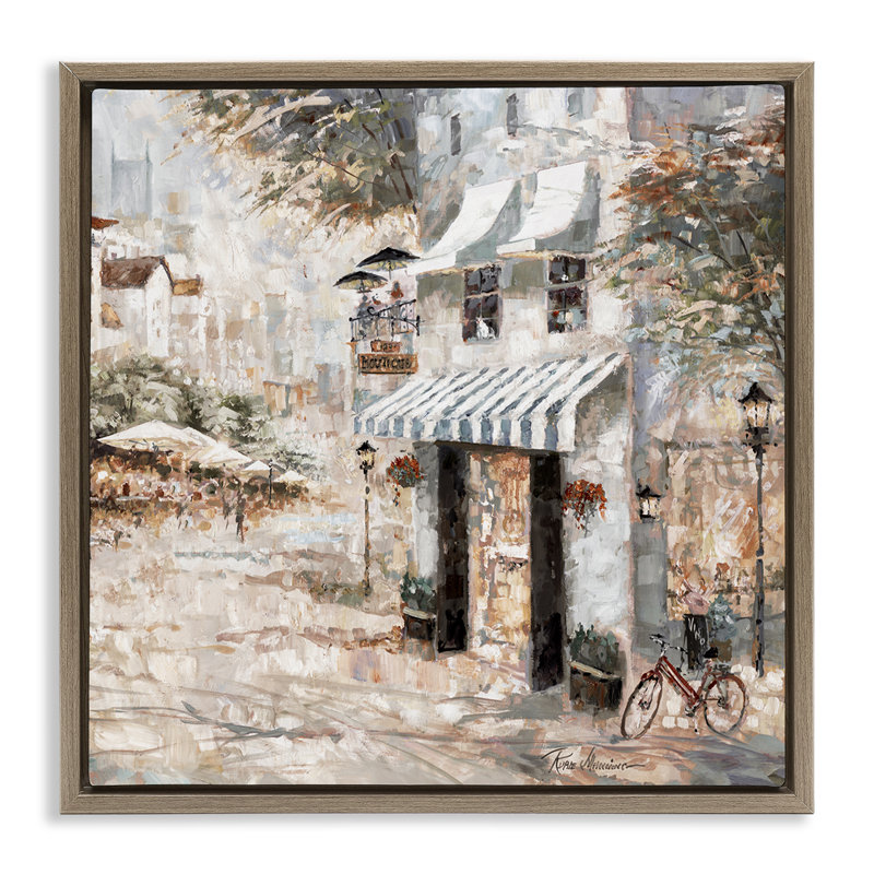  "City Bistro", art mural encadré flottant par Ruane Manning, H 25 po x l 25 po, Cadre flottant orme Montalcino