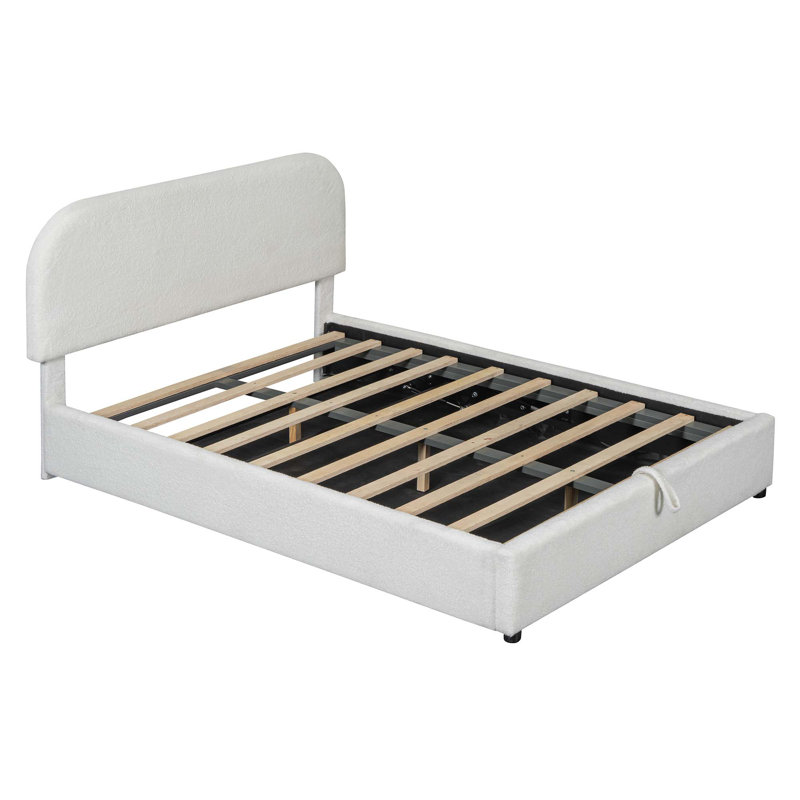 Lit plateforme à panneau de rangement tapissier, Plein, Blanc