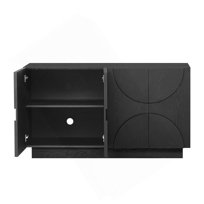 Buffet 4 portes avec poignées demi-lune et tablettes réglables, Noir