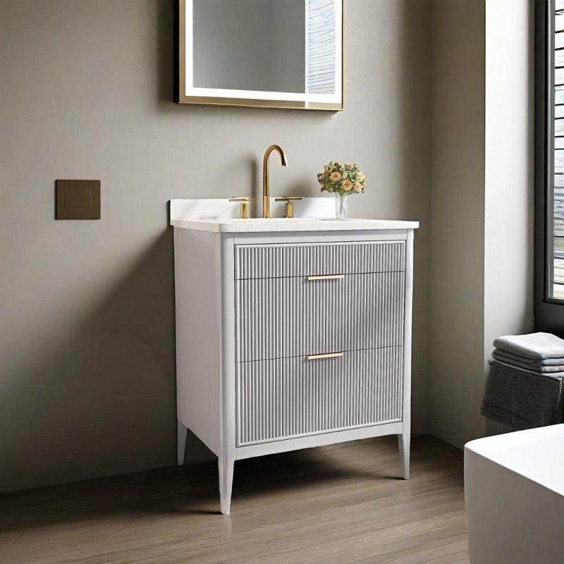 Ensemble de meuble-lavabo autoportant 30 po avec 2 poignées et plateau en marbre d'ingénierie - entièrement assemblé, 30"
