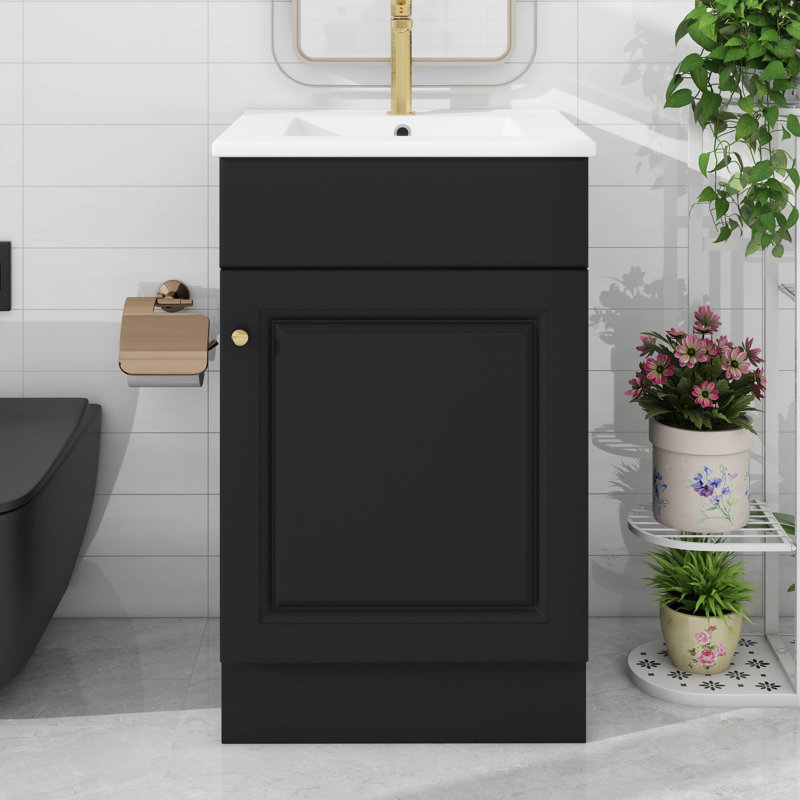 Meuble-lavabo de 20 pouces avec meuble-lavabo avec tablette de porte et tablette réglable, Noir