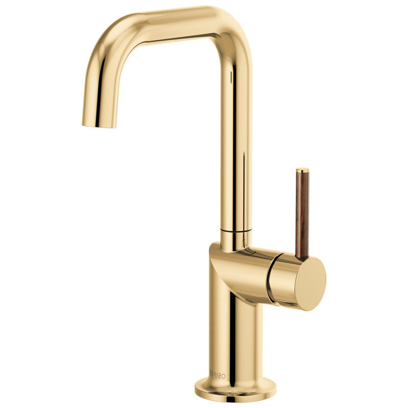 Odin® Bar Faucet with Square Spout, Polished Gold, Wood Lever