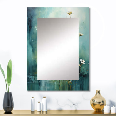 Misty Meadow IV - miroir de paysages, miroir mural décoratif moderne, impression d'art en métal