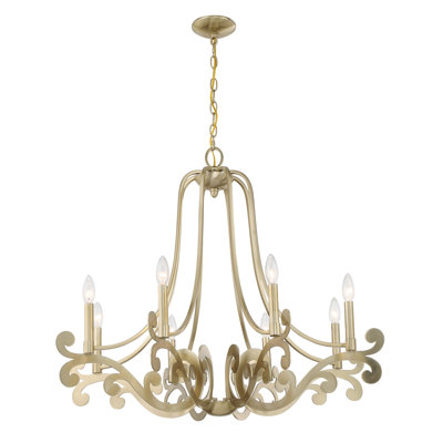 Lustre à 8 lumières en laiton noble Lombard