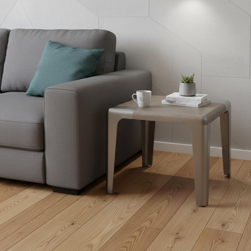  Table de bout transitionnelle en acier inoxydable gris cendré et bois argenté de 20 po