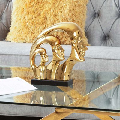 Abdullateef Figurine Modern Accents Home Decor, Human 3 Face Thinker Sculpture Statue for Living Room