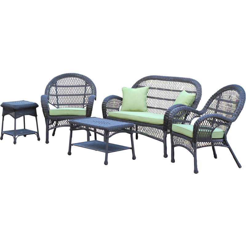 Mangum 4 - Person Patio Conversation Set with Cushions, Green, Espresso