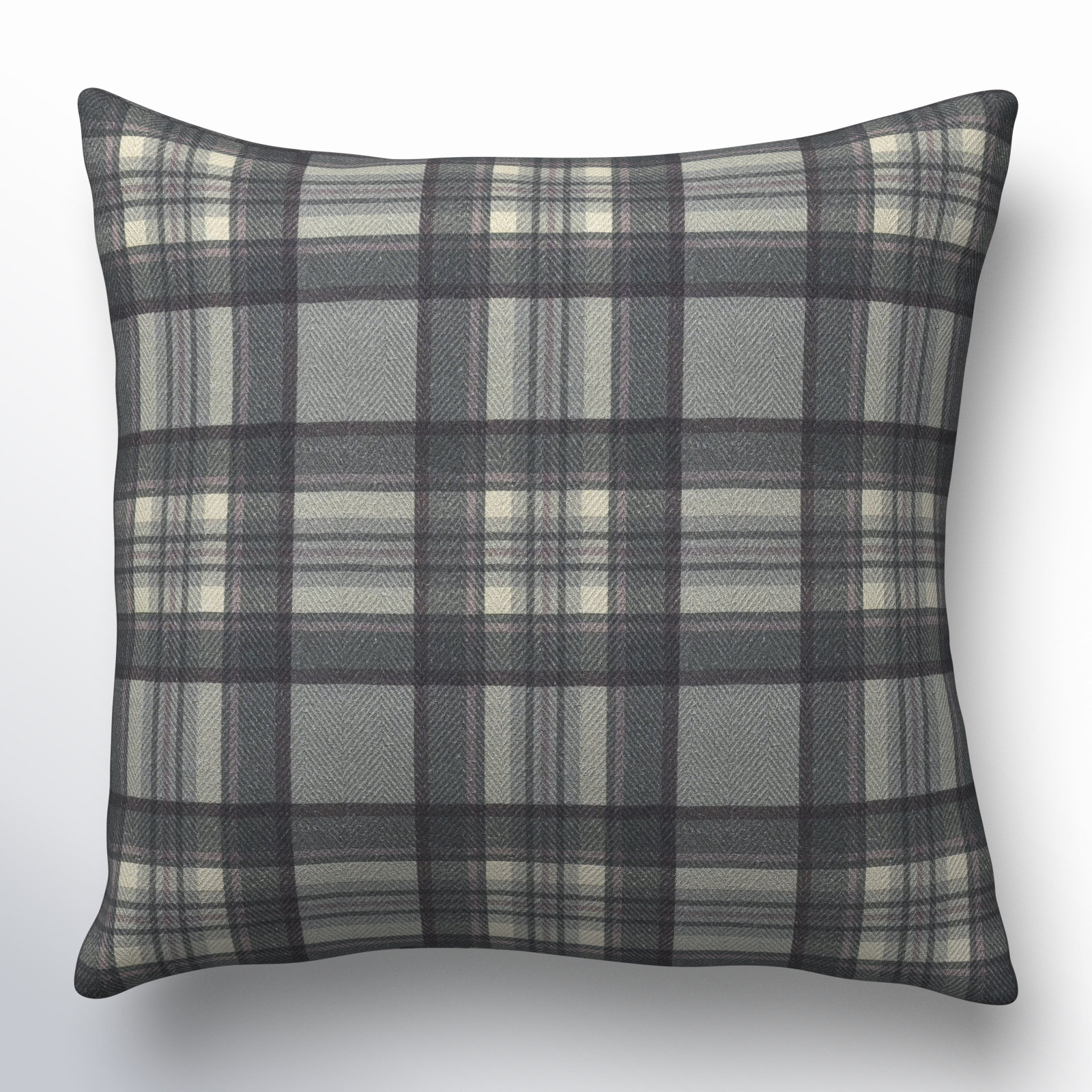 Plaid Cotton Throw Pillow, 22" x 22", Black, Pillow Cover Only - No Insert