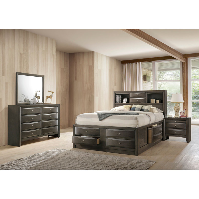 Ensemble de chambre avec lit plateforme de rangement Rodnell 5-2_Kathlyn, Très grand, gris