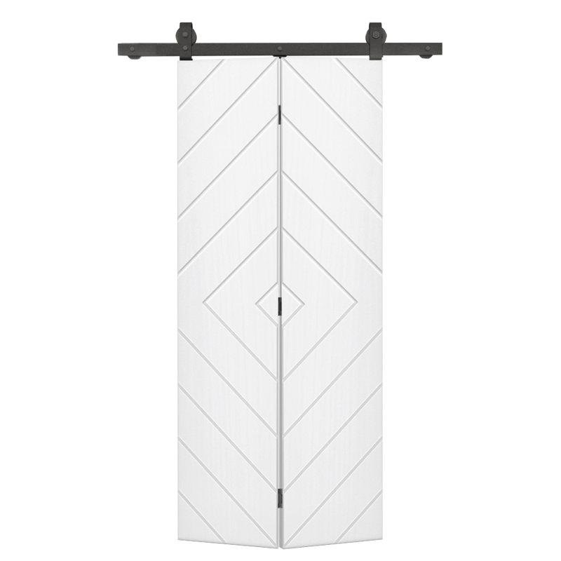Porte de grange pliante moderne avec quincaillerie coulissante, Blanc, 28 po x 84 po