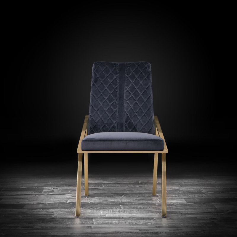 Chaise d'appoint Ingleside, Acier inoxydable doré champagne brossé, Noir