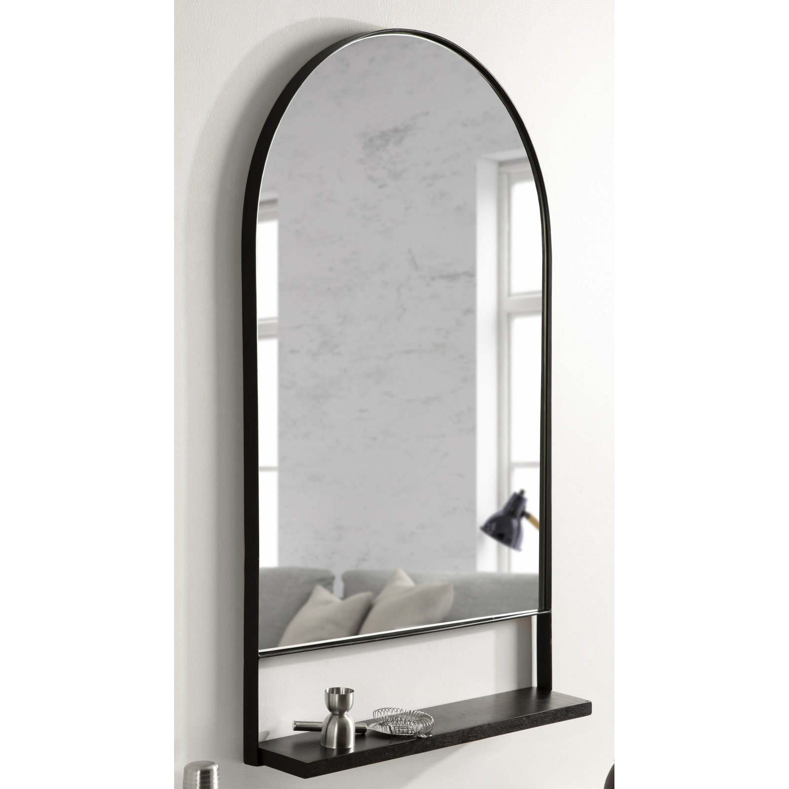 Cielo Arch Mirror with Shelves, Black/Black, 34" x 20"