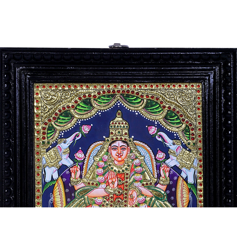 Déesse Gajalakshmi Tanjore, peinture | Couleurs traditionnelles avec or 24 carats | Structure en bois de teck | Fait à la main