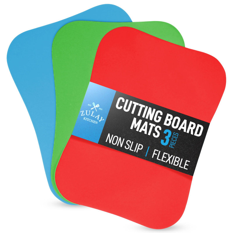 Zulay Kitchen Extra Thick Flexible Plastic Cutting Board Mats, Red/Green/Blue