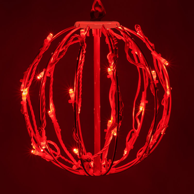 Fold-Flat LED Metal Lighted Window Decoration, 8" H x 8" W x 8" D, Red