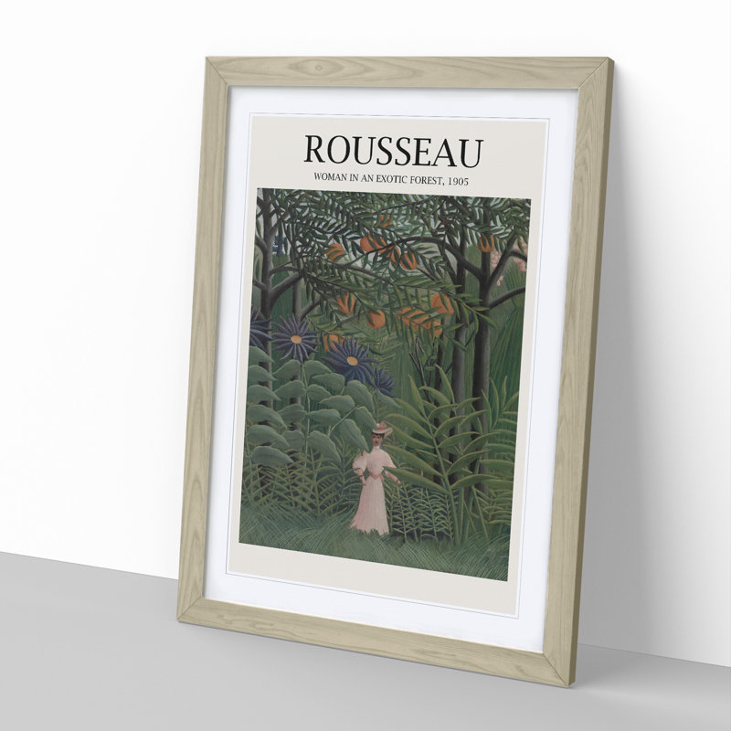Woman Walking in an Exotic Forest Print by Henri Rousseau - Picture Frame Painting, 36cm H x 27cm W x 2cm D, Oak