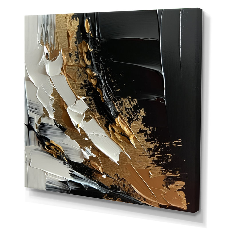 Imminent Bliss Bold texturé or et noir - art abstrait peinture murale, H 24 po x l 24 po x P 1 po, Toile tendue