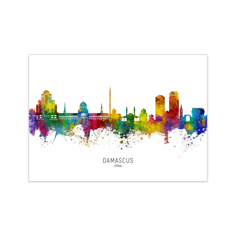 Damascus Syria Skyline by Michael Tompsett - Print, 30cm H x 42cm W x 1cm D, Unframed