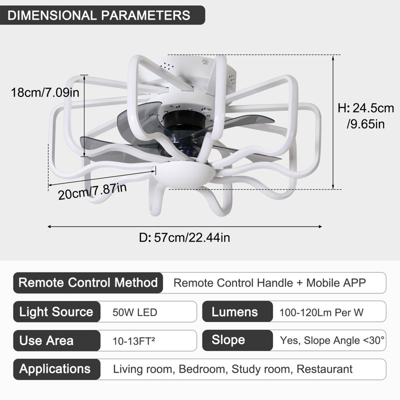Dalayshia 22.44'' Ceiling Fan with LED Lights, White