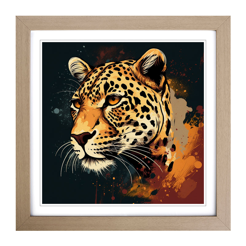 Leopard Retro Art No.5 - Framed Print, Oak