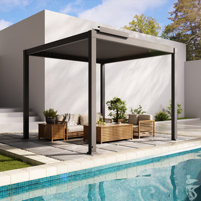 Motorized Adjustable Aluminum Louver Pergola With Integrated LED Lights