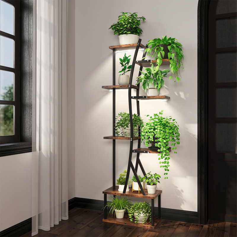 Étagère à 8 étages pour plantes avec lumières de croissance, conception en forme de S pour exposer des prix et de l'artisanat, 4 chambres à coucher à petits appartements pour tout le spectre, facile à nettoyer