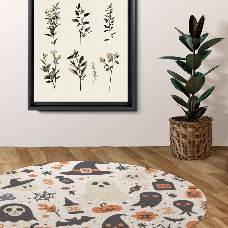 Tapis tressé rempli d'Halloween, Rond 5 pi