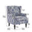 Fauteuil à oreilles tapissier à motif floral damassé bleu marine Duward avec garniture cloutée-1093638109
