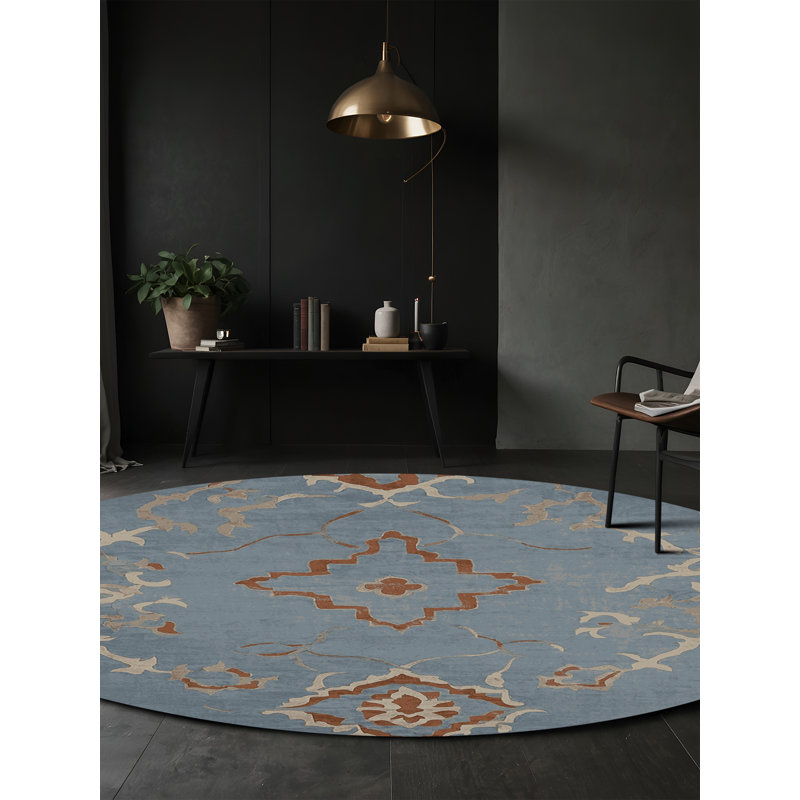 Tapis gris soyeux et moelleux, Rond 8 pi