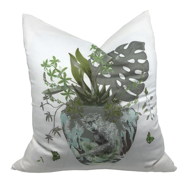 Monkey Jungle Square Pillow Cover & Insert, Gray