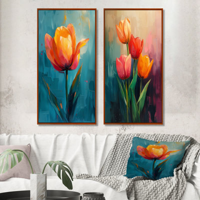 Ensemble de 2 tulipes orange et orange vif