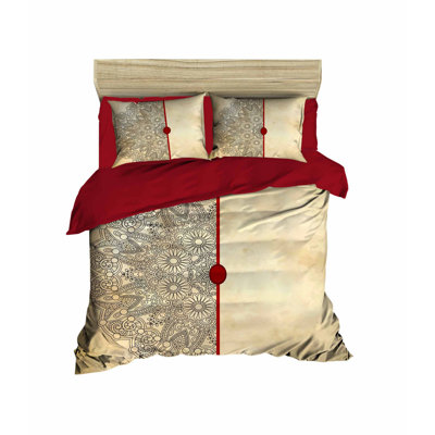 Luxury Super King Quilt Cover Set, Red & Beige & Grey, 102.4 x 86.6 inches | 100% Polyester Microsatin & Cotton | High-Quality 3D Printing, Machine Washable, Zipper Closure & Envelope Pillowcase (2) | Elegant Bedding Upgrade