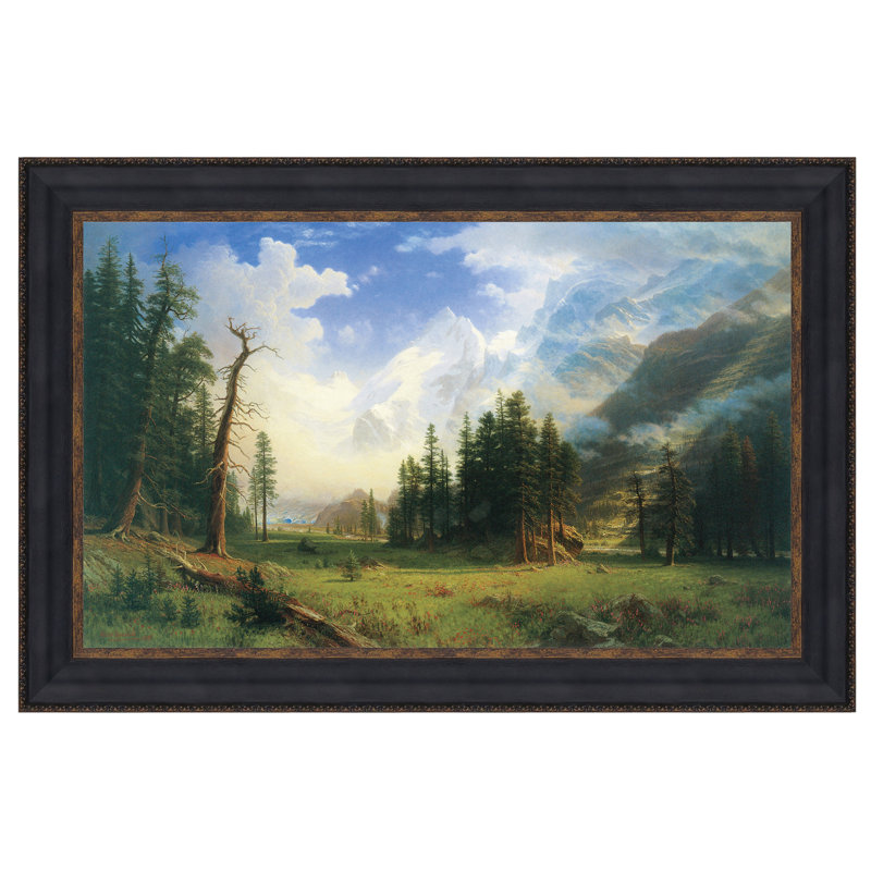 Medium Antique Gold Framed Mountain Landscape Canvas Painting