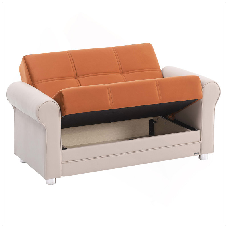 Causeuse convertible rembourrée avec rangement, Orange/beige