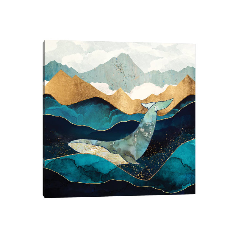 Baleine bleue - reproduction d'art, Aucun mat, Toile tendue, H 12 po x l 12 po x P 0,75 po