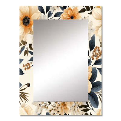 Zefram Rustic Floral Warmth Brilliance - Floral Decorative Mirror, Floral Wall Mirror, Printed Metal Art