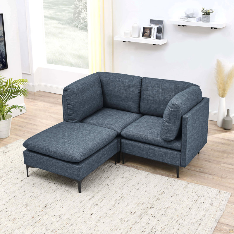 Canapé modulaire en lin rembourré avec pieds en métal, Gris