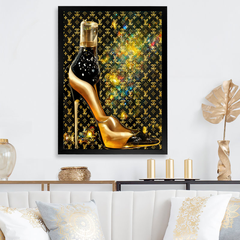 Luxueux talons aiguilles VI - art mural sur toile tendance, L 12 po x H 20 po, Impression noire sur toile encadrée