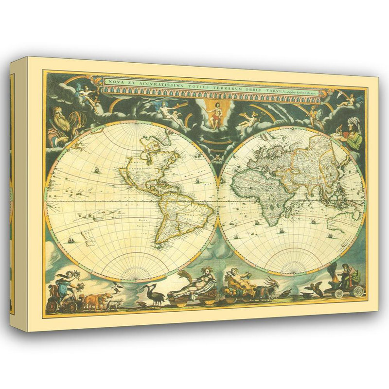 Carte du monde, 1662, H 19 po x l 24 po