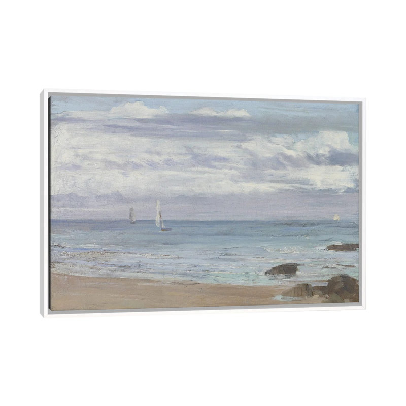 Blue And Silver Trouville, 66.04 cm H x 101.6cm W x 4.445cm D, White