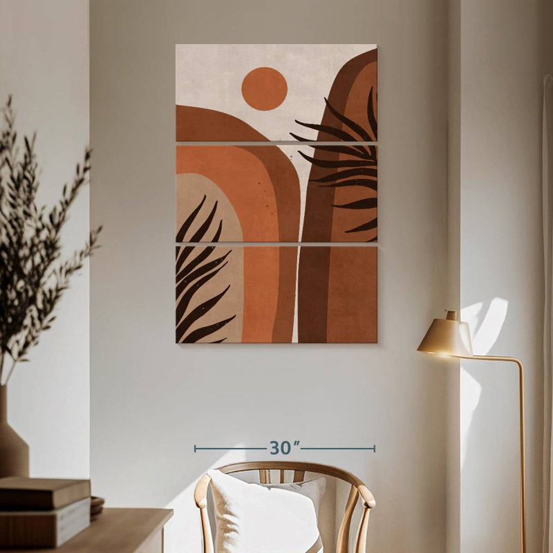 Feuille de montagne abstraite terre cuite sur toile 3 pièces par Jennifer T Print, H 42 po x l 65 po x P 1,25 po