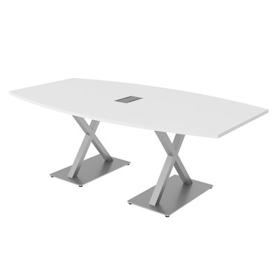 Table de conférence en forme de bateau avec base en X en métal | Unité électrique