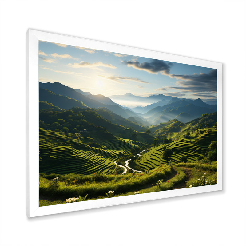 Thailande, rizière, terrasse Rhapsody I, H 12 po x l 20 po x P 1 po, Cadre photo blanc