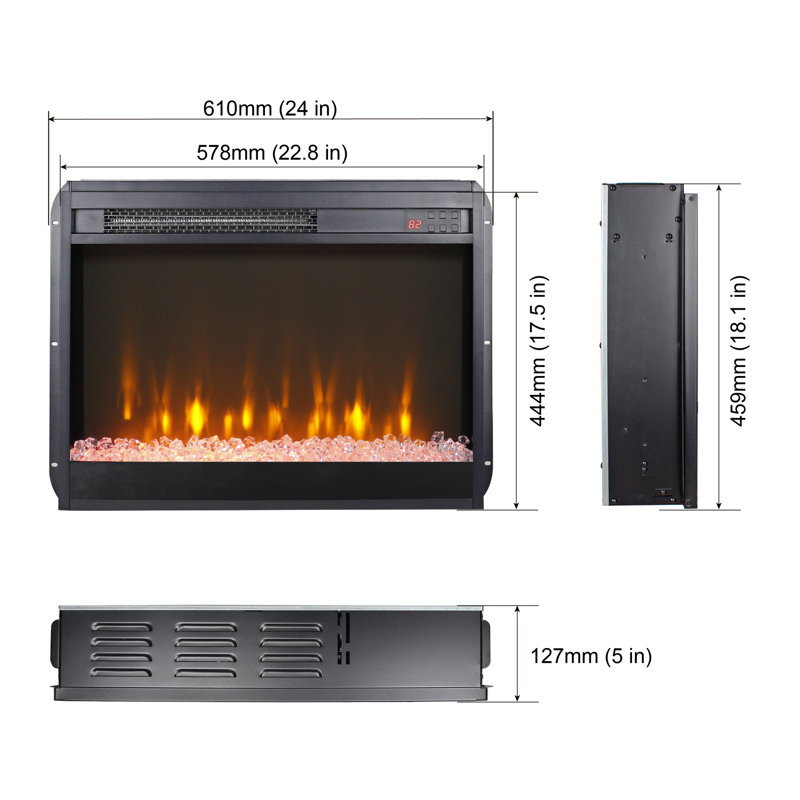 23" Ultra-Thin Electric Fireplace Insert with Crystal, Realistic Flame & Remote Timer