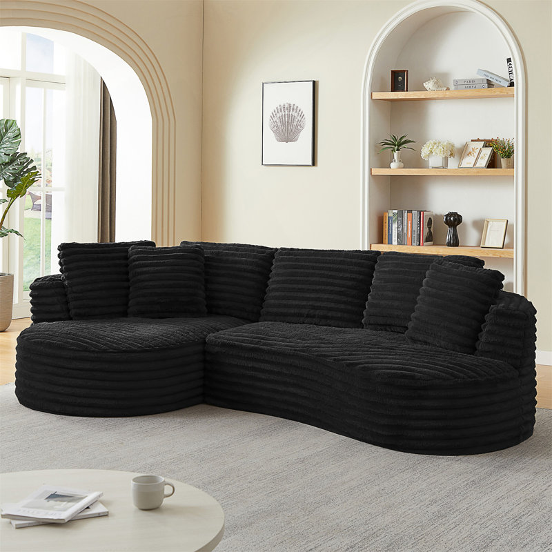 Modern Curved L-Shape Luxury Sectional Oversized Sofamodern Corduroy Cloud Sofa, Black Corduroy