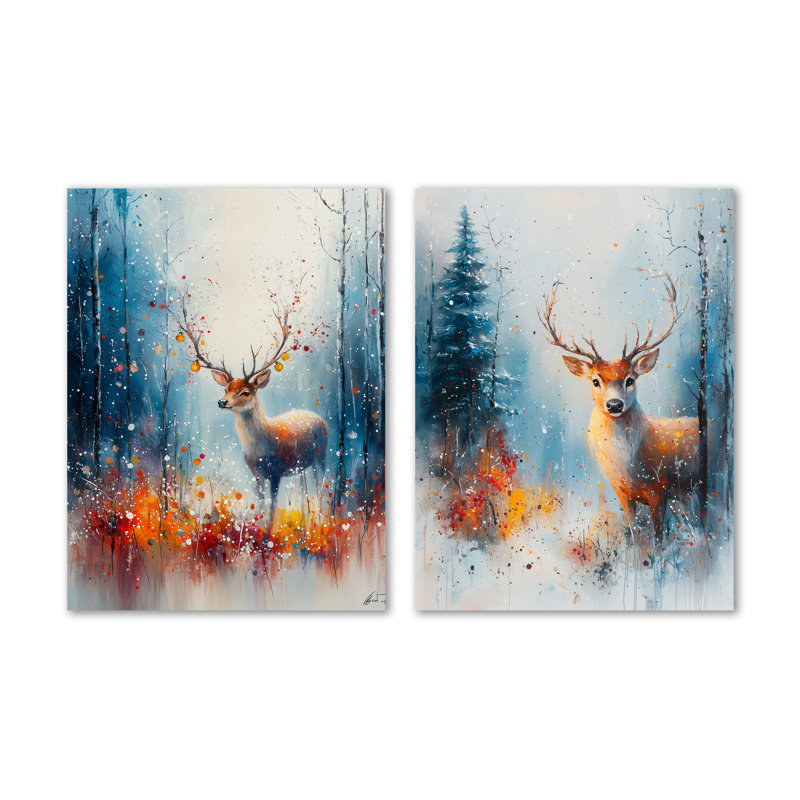 Ensemble de 2 décorations murales orange en forme de cloche de Noël orange avec renne de Noël I, 32" H x 48" W