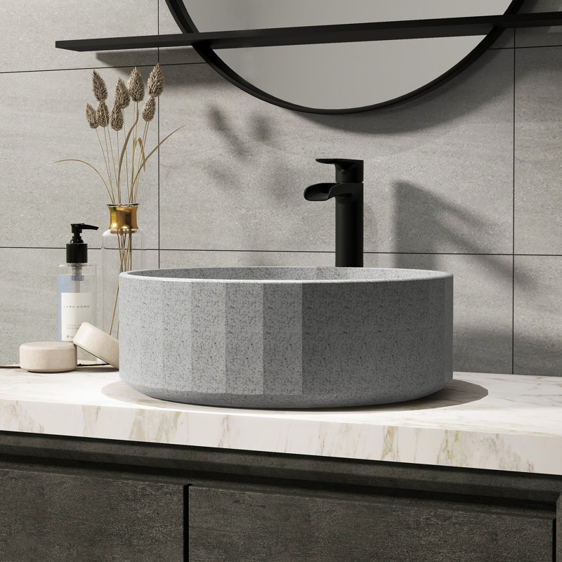 CASAINC Maple 17'' Concrete Circular Bathroom Sink, Mottled Bluish Gray